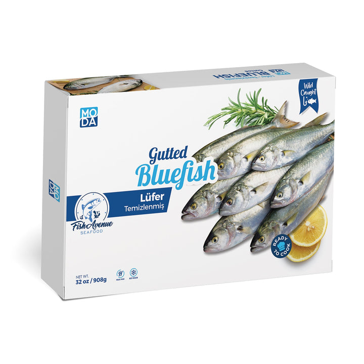 Moda Dondurulmuş Mavi Balık (Donuk Lufer), Doğal Yakalanmış, İçi Çıkarılmış, 2 lbs (907g)